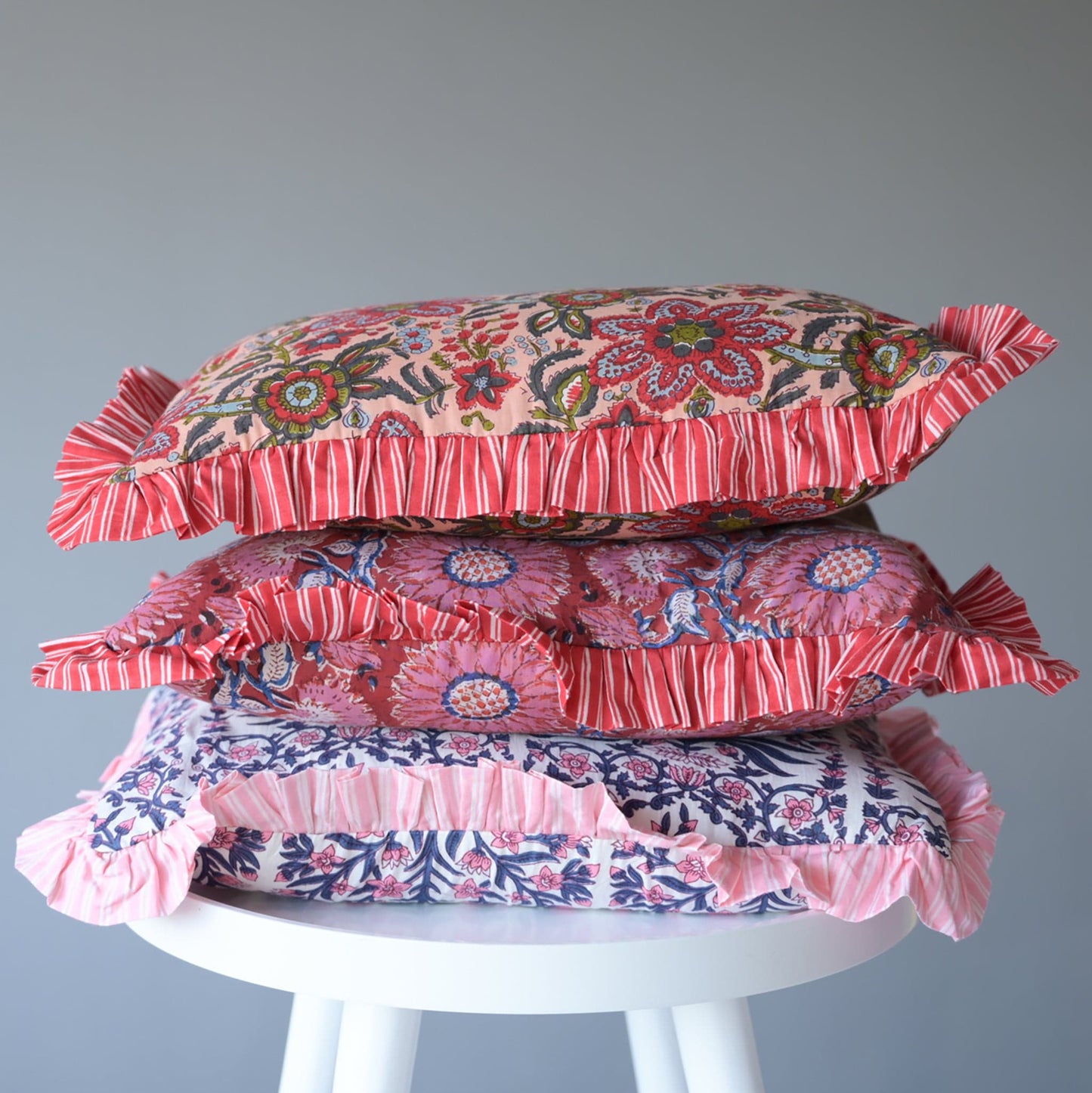 Cushions Small Ruffle Cushion - Navy & Pink Botanical 19135