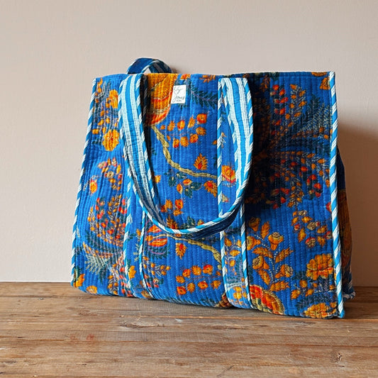 Velvet Tote - Gold Botanicals on Indigo