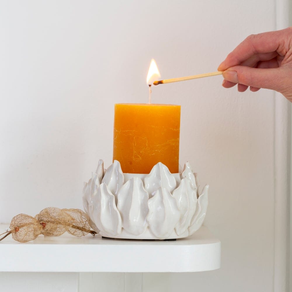 Candles Artichoke Pillar Candle Holder - White 26701