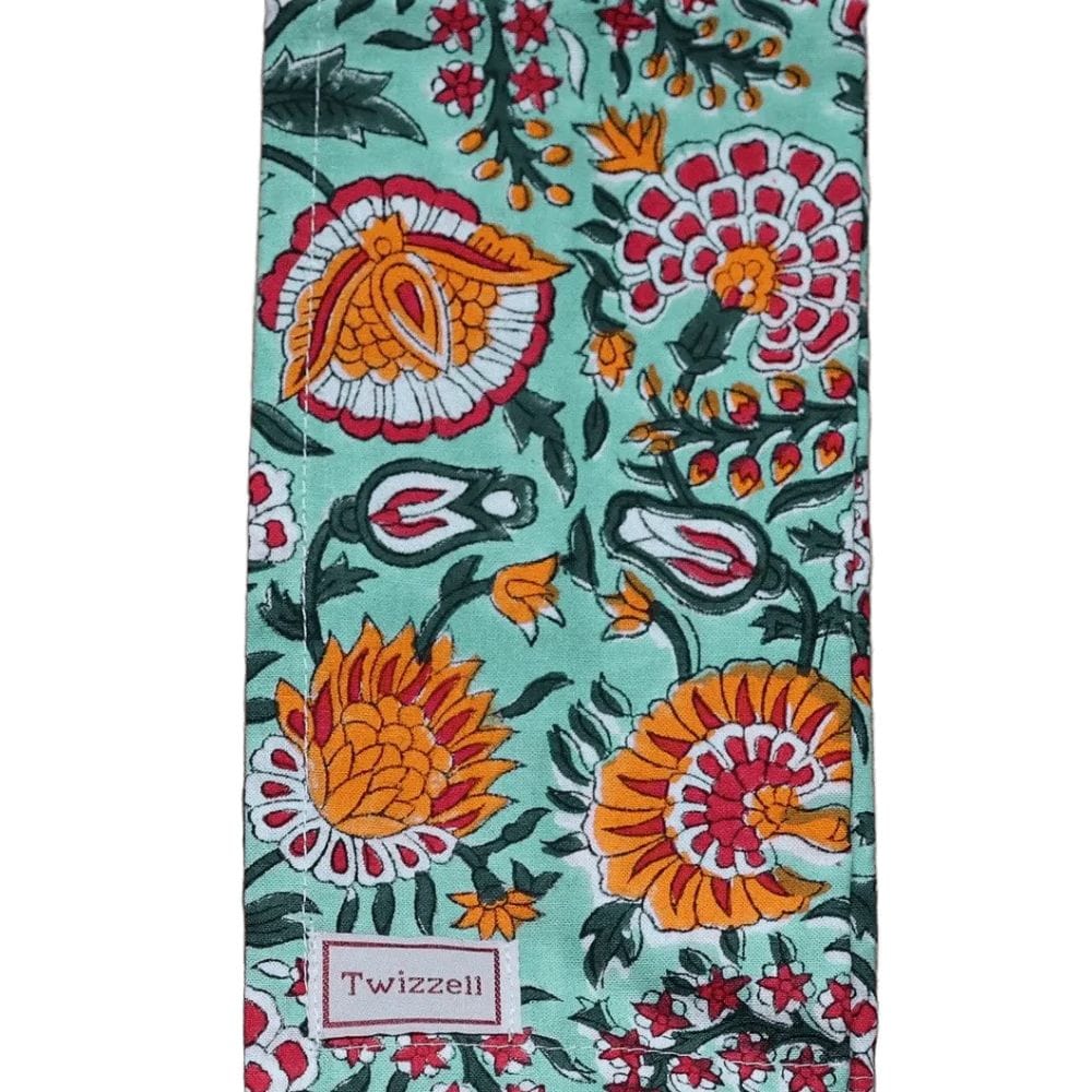 Cloth Blockprint Napkin - Hot Blooms on Pistachio 27077