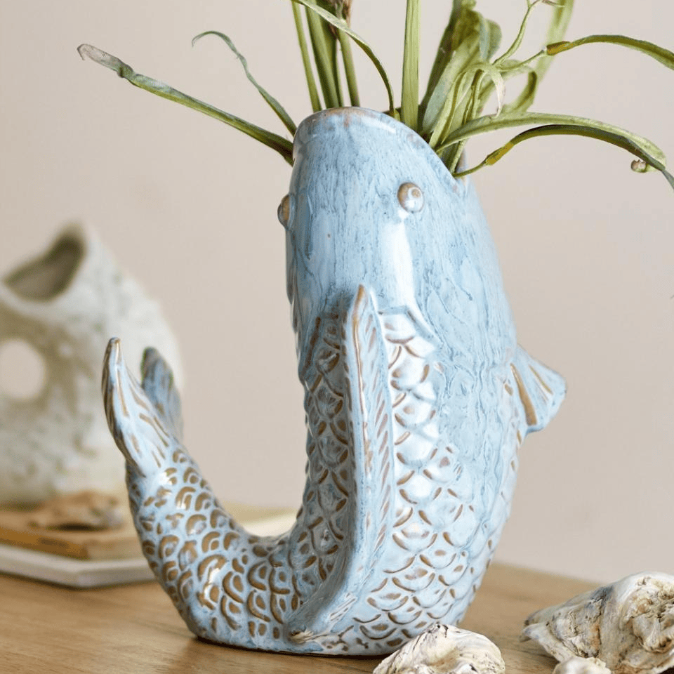 Vases & Jugs Blue Fish Stoneware Vase 24912