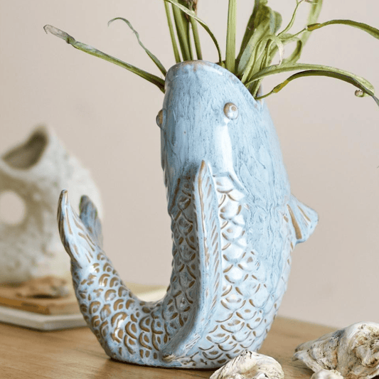 Vases & Jugs Blue Fish Stoneware Vase 24912