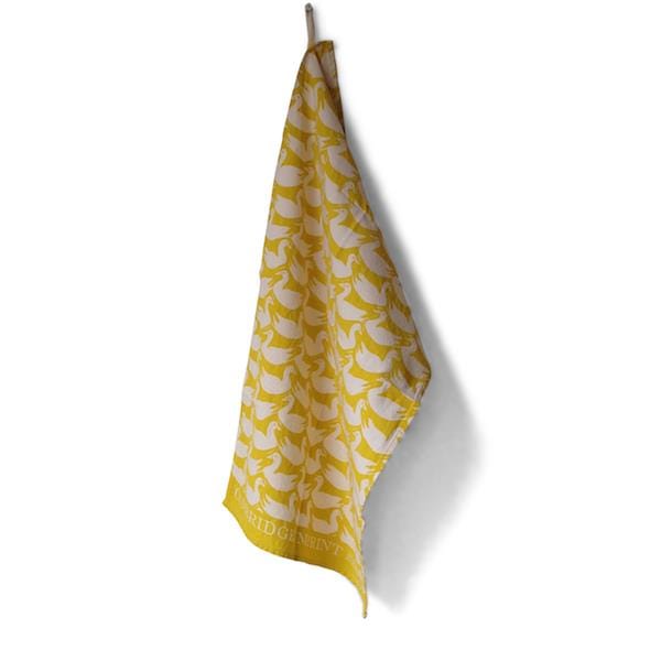 Kitchenalia Cambridge Imprint Tea Towel Ducks and Rabbits Acid Yellow 24730