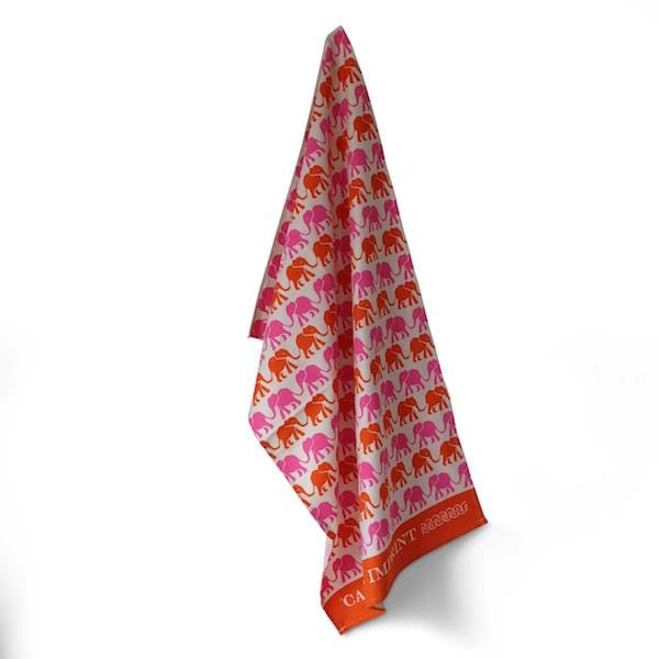 Kitchenalia Cambridge Imprint Tea Towel Elephants Pink & Orange 22633