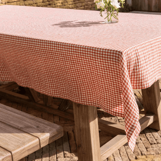 Tablecloths Checked Linen Tablecloth - Rust