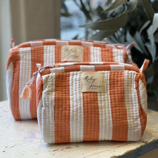 Cosmetics Bags Cosmetic Bag - Wide Stripe - Apricot & White