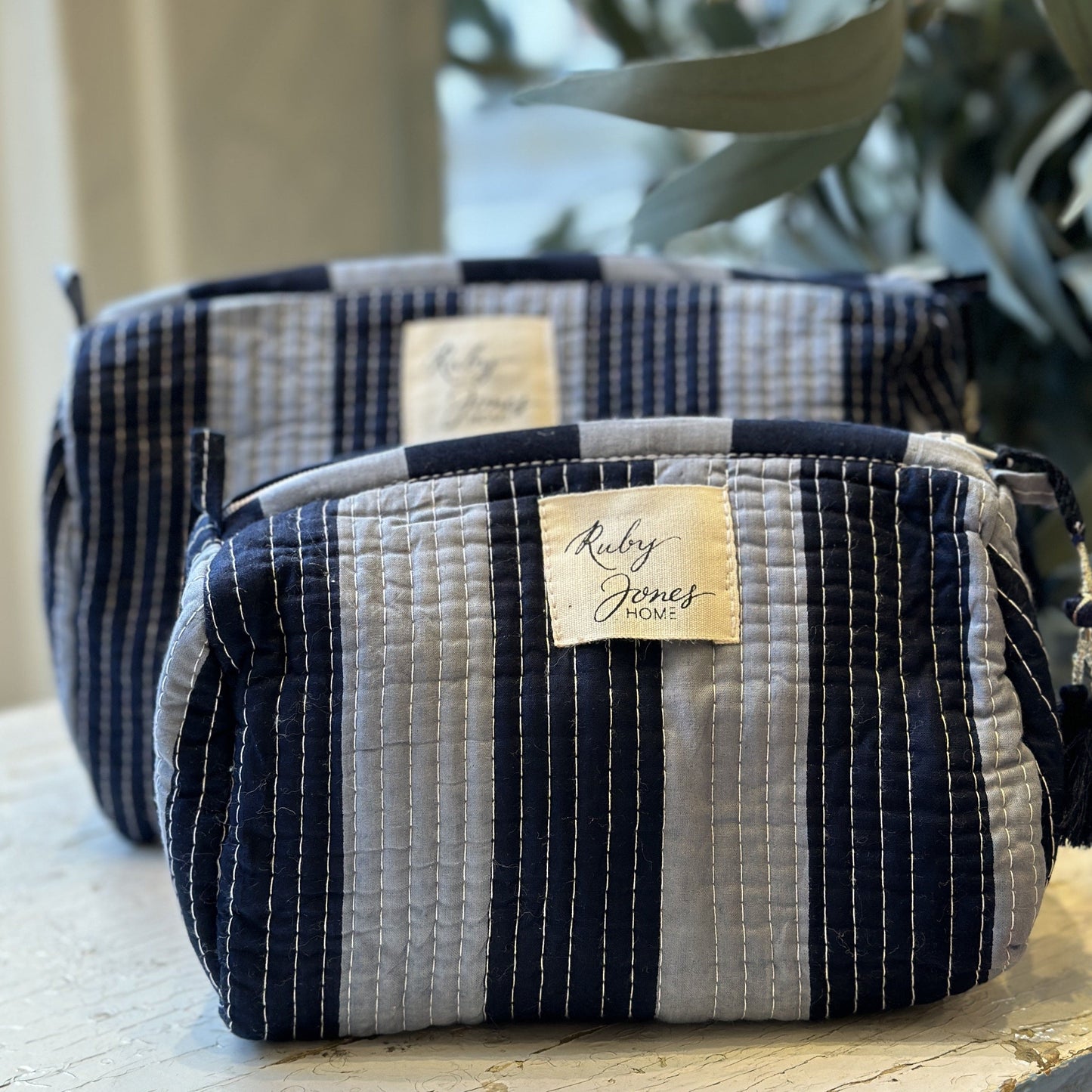 Cosmetics Bags Cosmetic Bag - Wide Stripe - Navy & Sky Blue