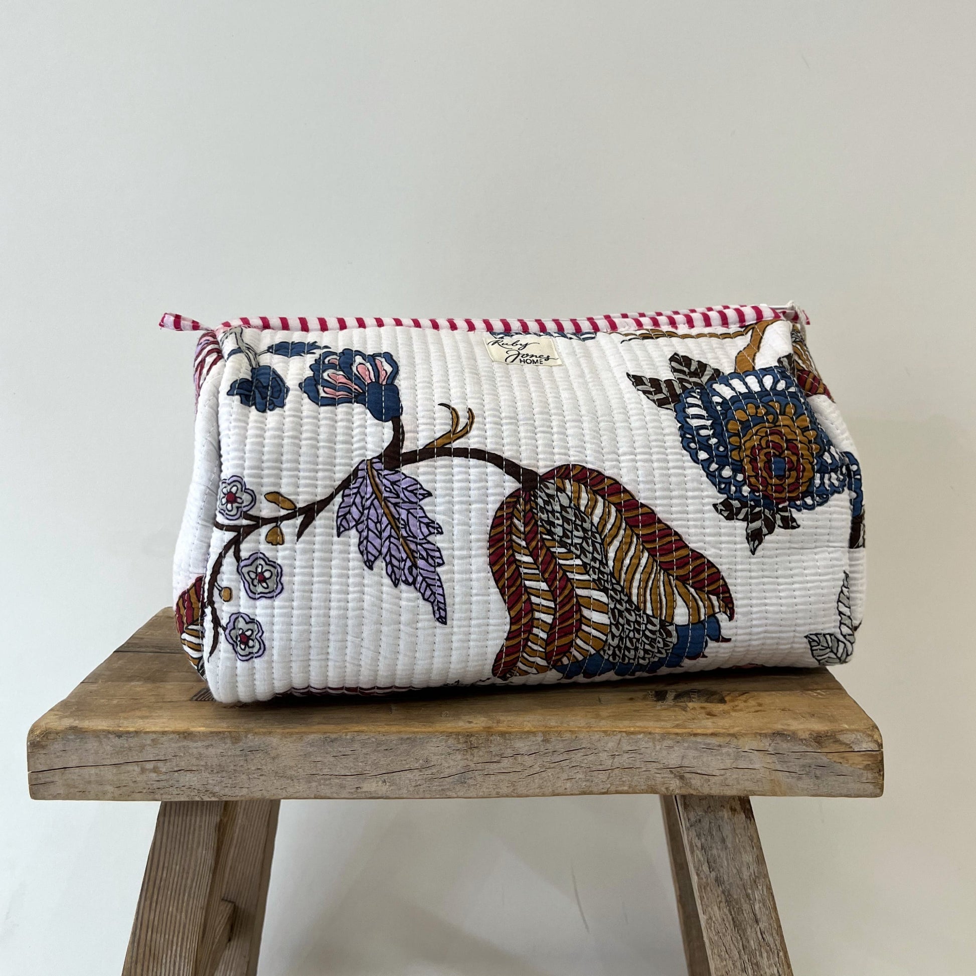 Cosmetics Bags Cosmetics Bag - Blue & Rose Botanicals on White