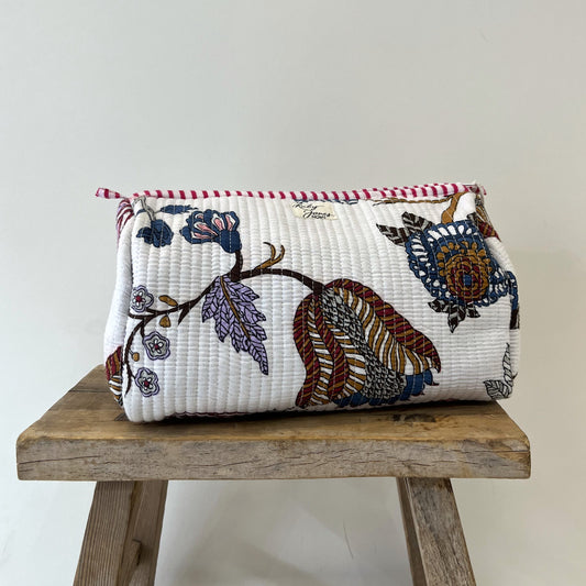 Cosmetics Bags Cosmetics Bag - Blue & Rose Botanicals on White