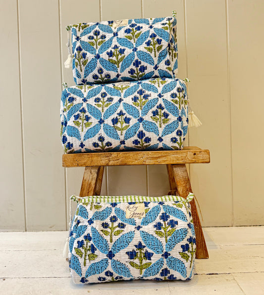 Cosmetics Bags Cosmetics Bag - Blue Wildflowers Trellis