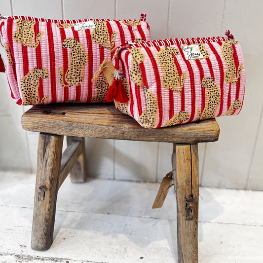 Cosmetics Bags Cosmetics Bag - Candy Stripe Cheetahs