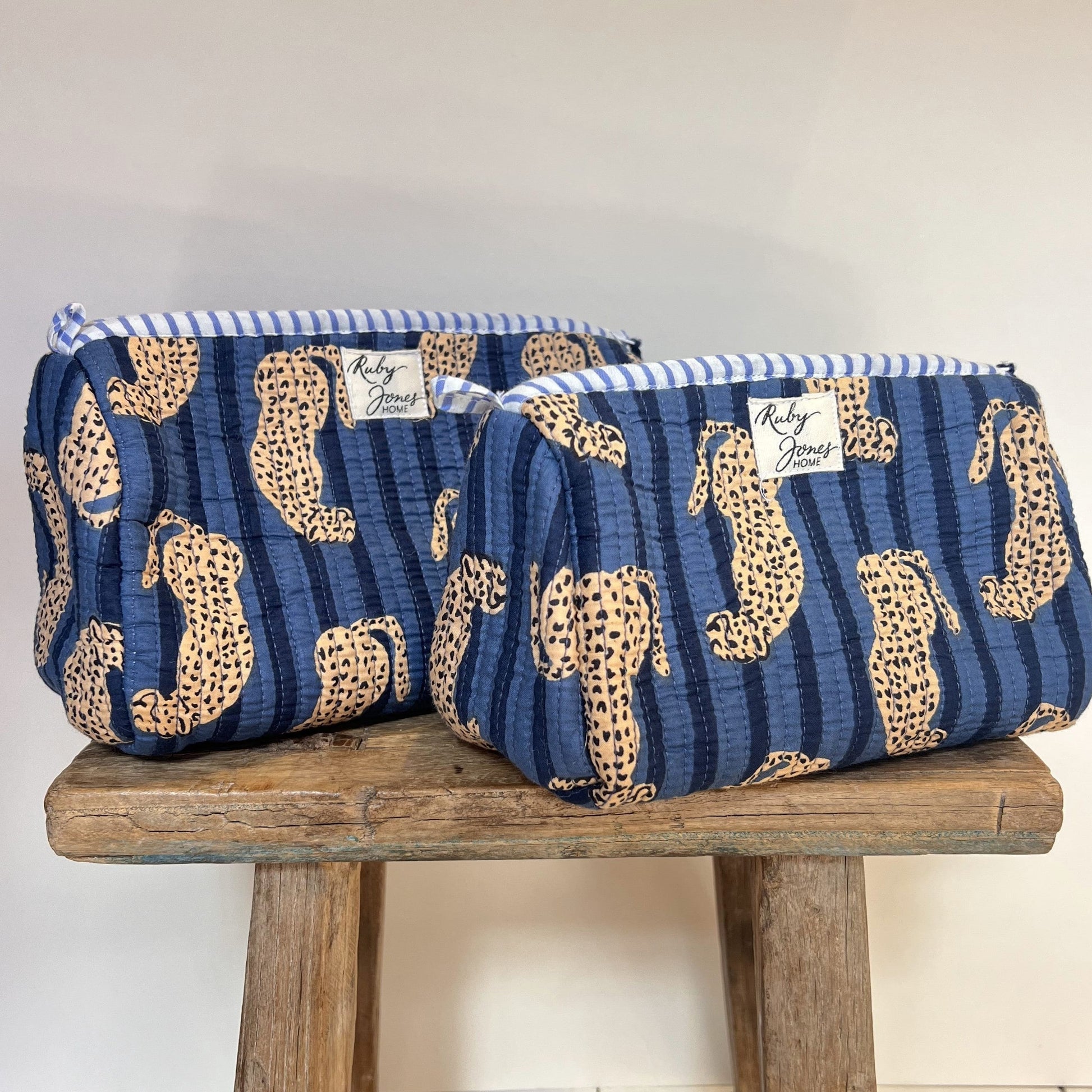 Cosmetics Bags Cosmetics Bag - Cheetahs on Indigo Blue Stripe