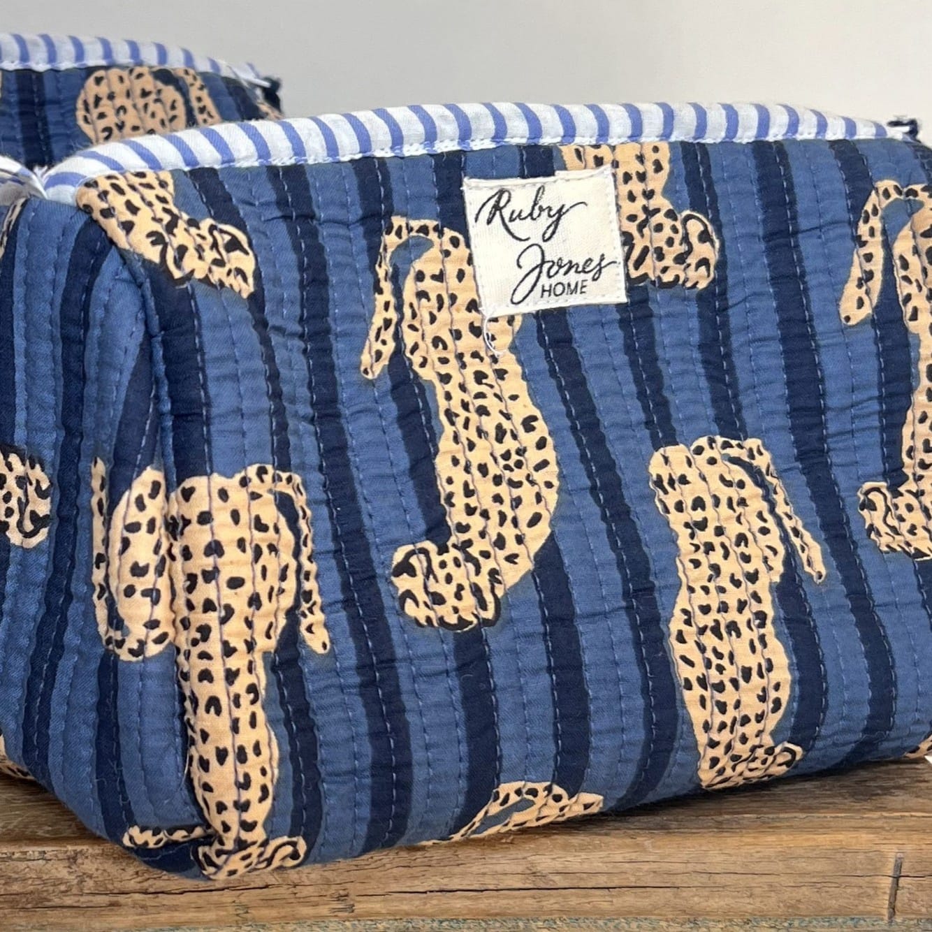 Cosmetics Bags Cosmetics Bag - Cheetahs on Indigo Blue Stripe