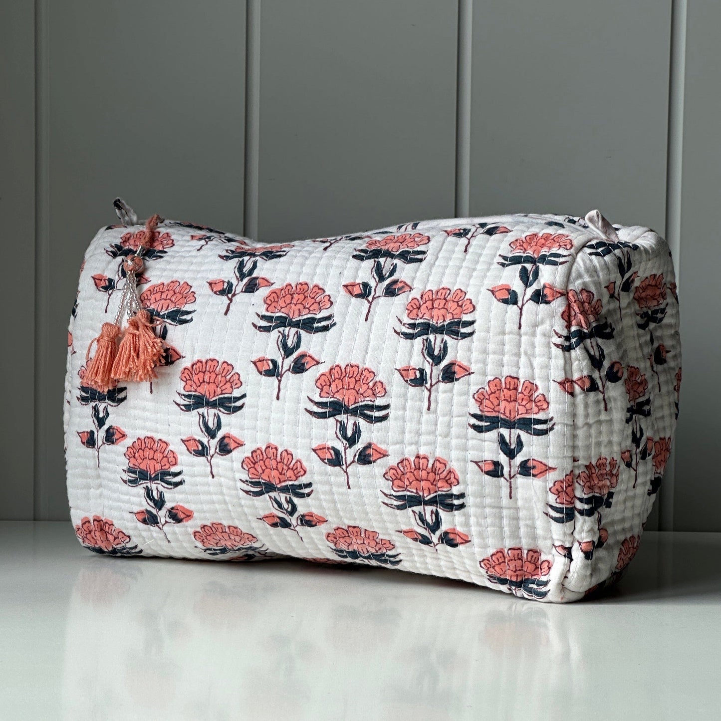 Lifestyle Cosmetics Bag - Coral Flowers on White