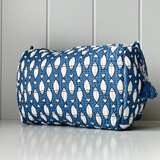 Lifestyle Cosmetics Bag - Fish on Indigo