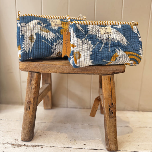 Cosmetics Bags Cosmetics Bag - Golden Cranes on Sapphire Blue