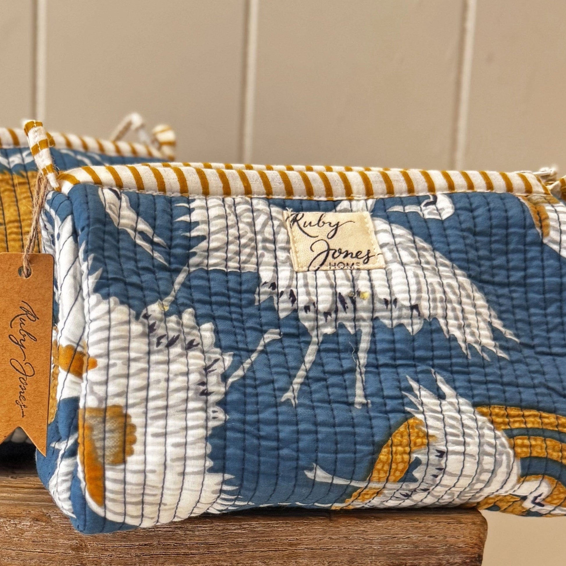 Cosmetics Bags Cosmetics Bag - Golden Cranes on Sapphire Blue