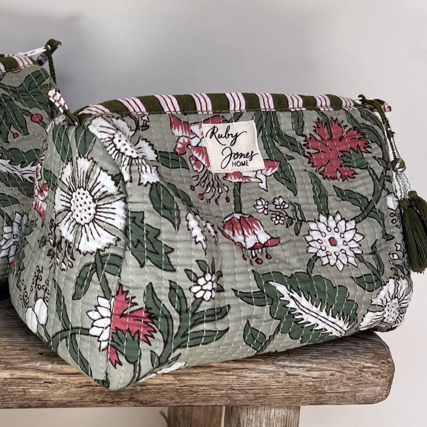 Cosmetics Bags Cosmetics Bag - Malva Pink Botanicals on Green