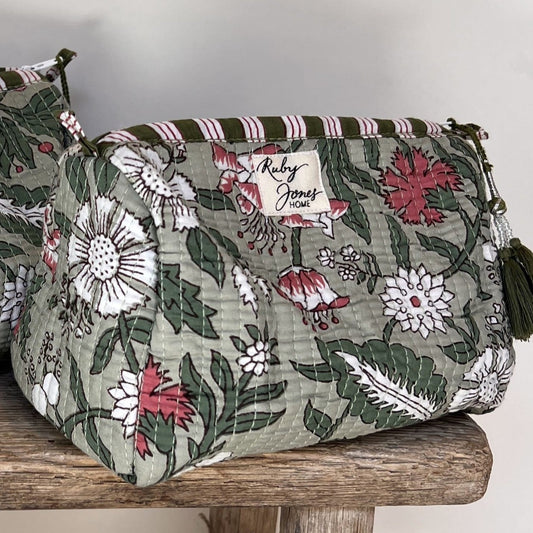 Cosmetics Bags Cosmetics Bag - Malva Pink Botanicals on Green