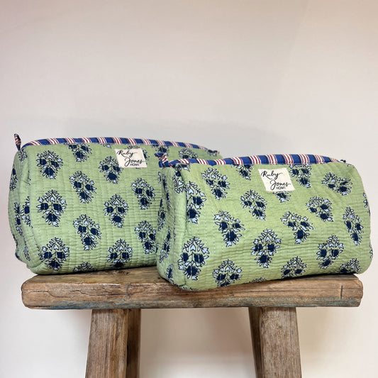 Cosmetics Bags Cosmetics Bag - Navy Posy on Pea Green