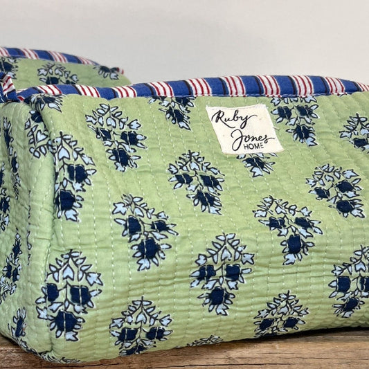 Cosmetics Bags Cosmetics Bag - Navy Posy on Pea Green