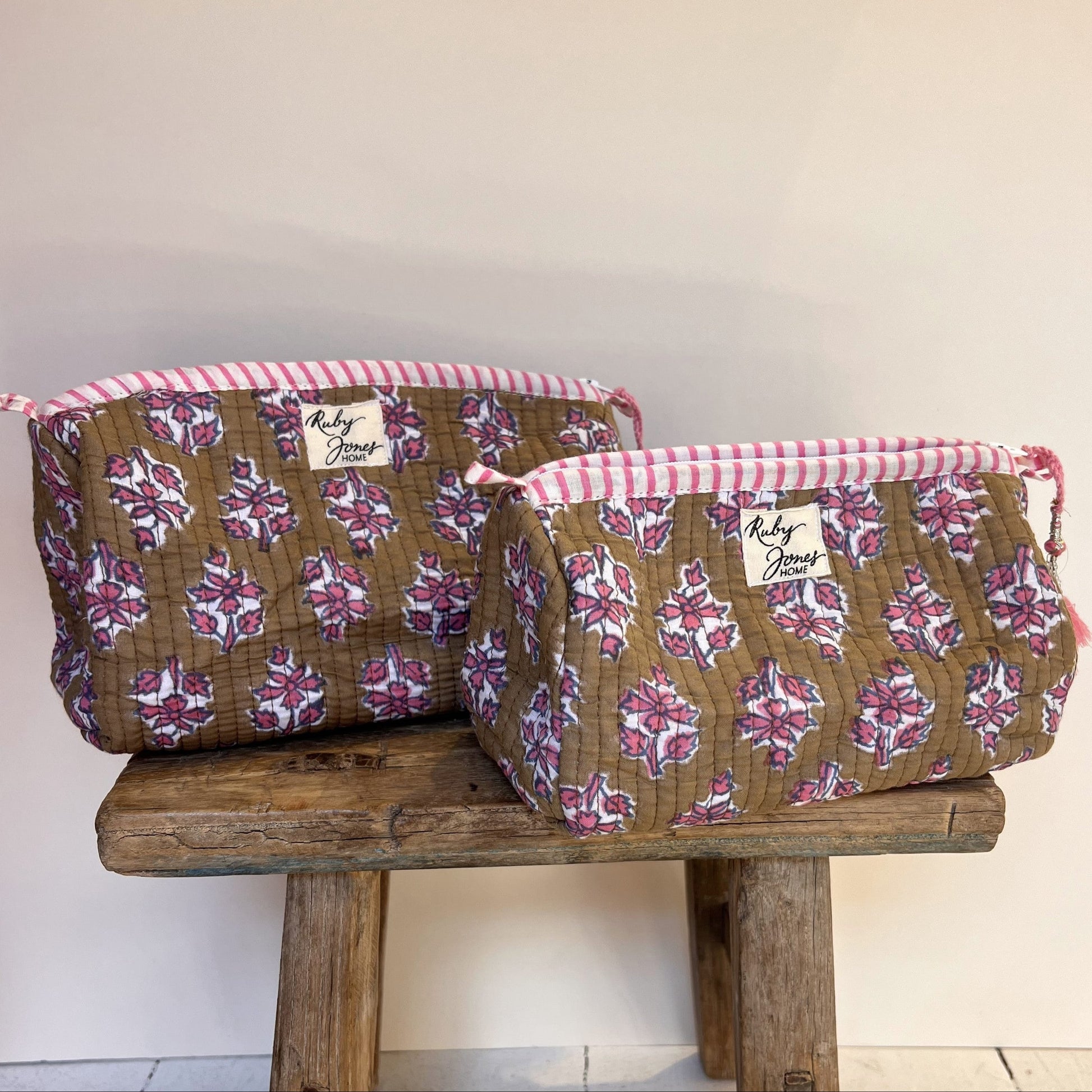 Cosmetics Bags Cosmetics Bag - Pink Flowers on Cinnamon