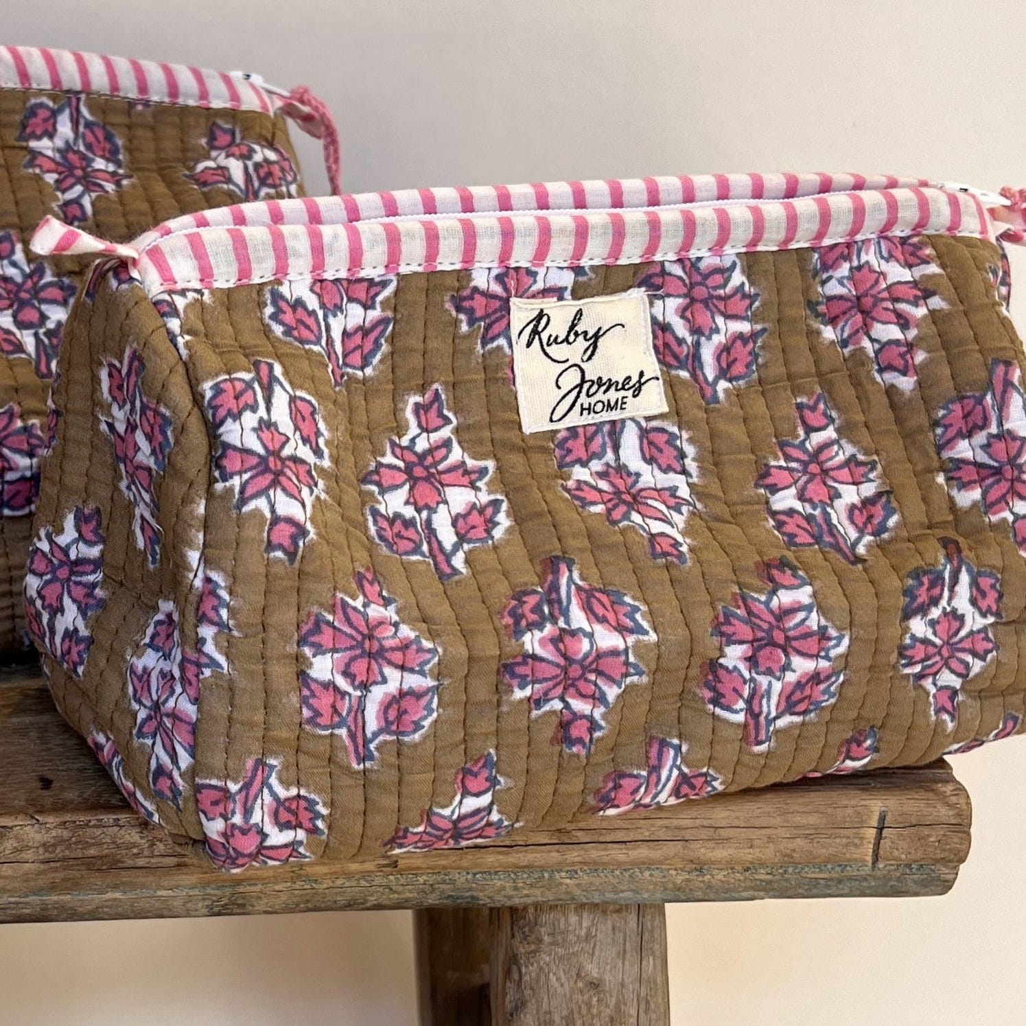 Cosmetics Bags Cosmetics Bag - Pink Flowers on Cinnamon