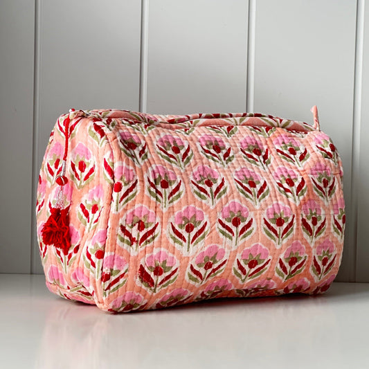Lifestyle Cosmetics Bag - Pink Flowers on Peach
