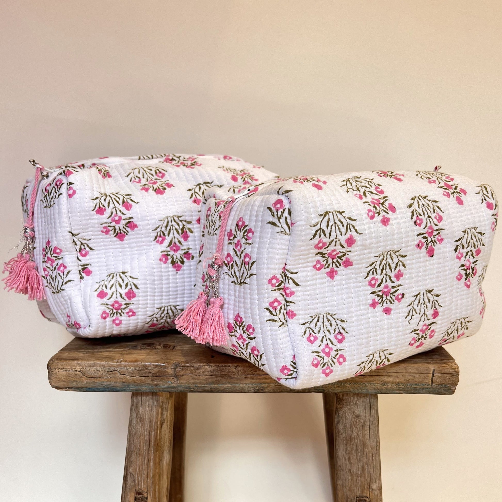 Cosmetics Bags Cosmetics Bag - Pink Posy on White