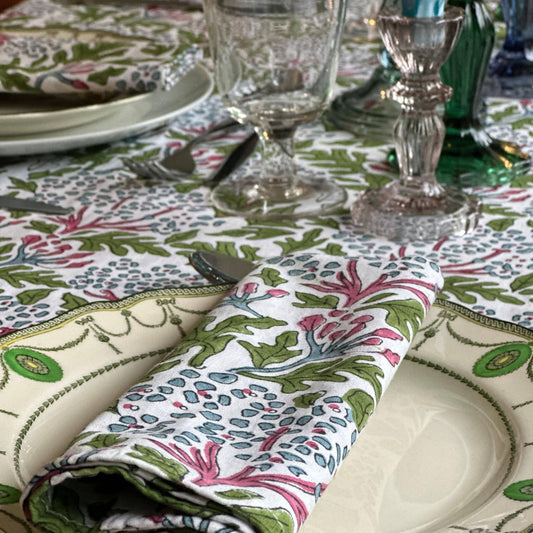 Cloth Cotton Blockprint Napkin - Oak Leaf Hydrangeas 24936