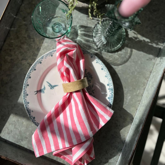 Cloth Cotton Blockprint Napkin - Pink Stripe 24917