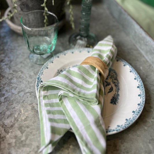 Cloth Cotton Blockprint Napkin - Sage Stripe 24932