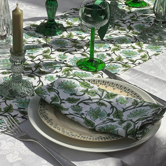 Cloth Cotton Blockprint Napkin - Turquoise & Green Climber 24939