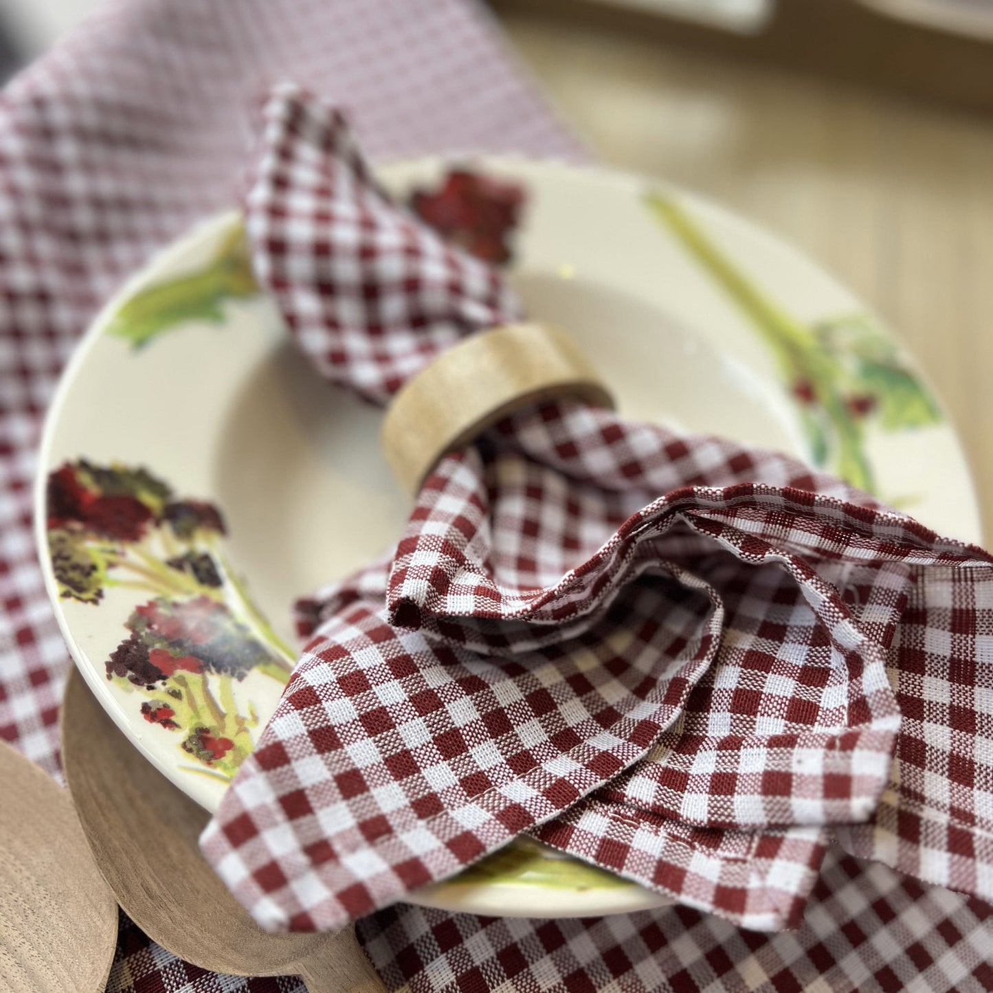 Cloth Cotton Gingham Napkins - 45 x 45cm Black Cherry 26051