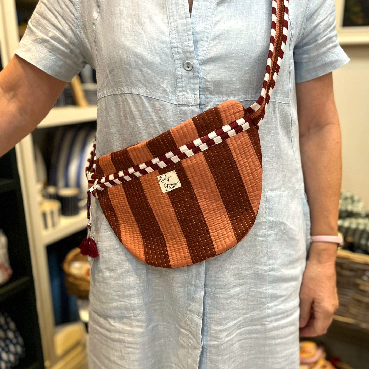 Crossbody Bags Crossbody Bag - Blush & Chestnut Wide Stripe 25657