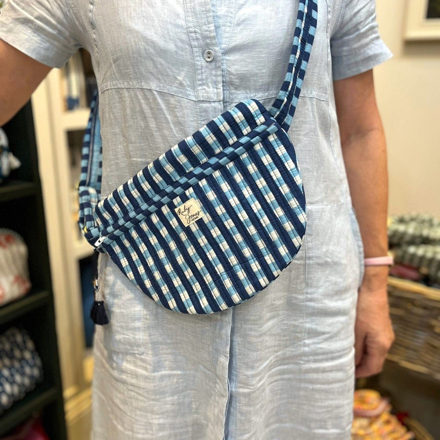 Crossbody Bags Crossbody Bag - Navy & Sky Blue Check 25658