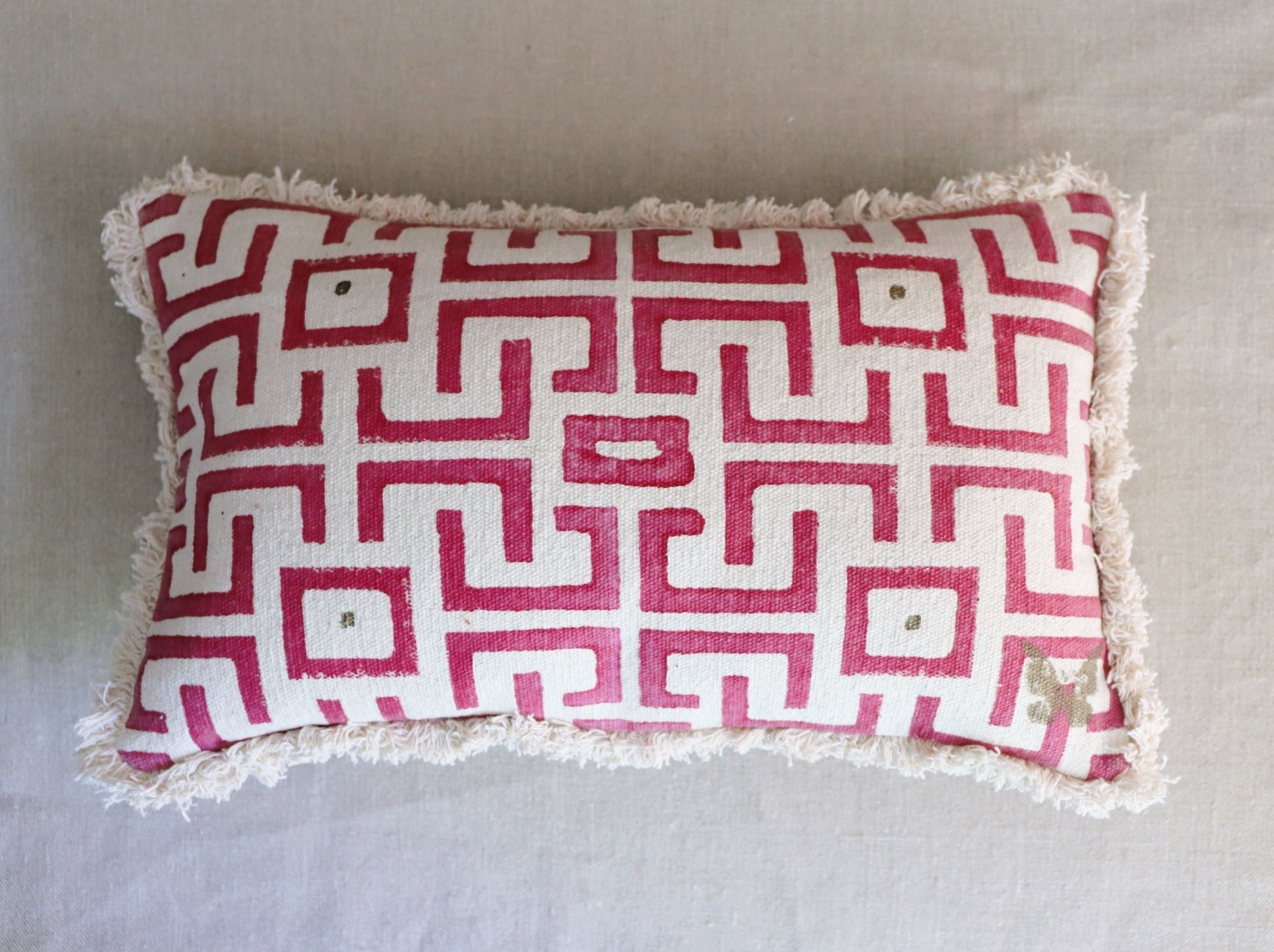 Cushions Cushion - Block Printed Cotton - Cotton Frill Crimson 20324