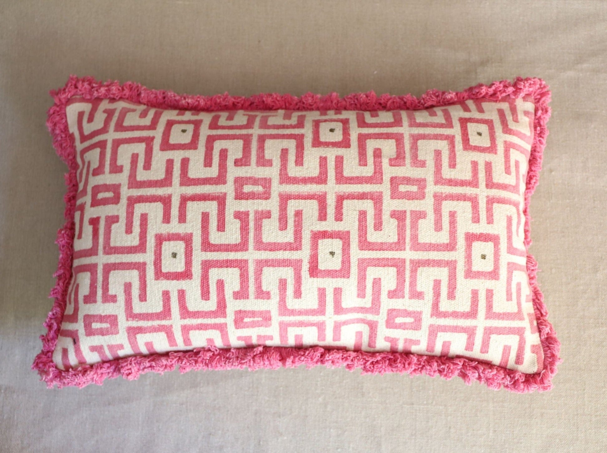 Cushions Cushion - Block Printed Cotton - Cotton Frill Pink 20322