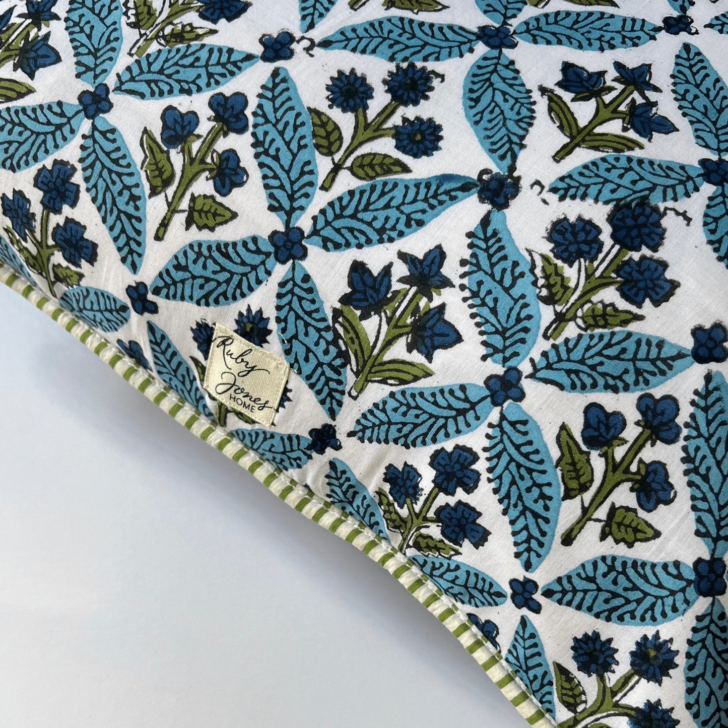 Cushions Cushion - Blue Wildflowers on Trellis with Green Piping