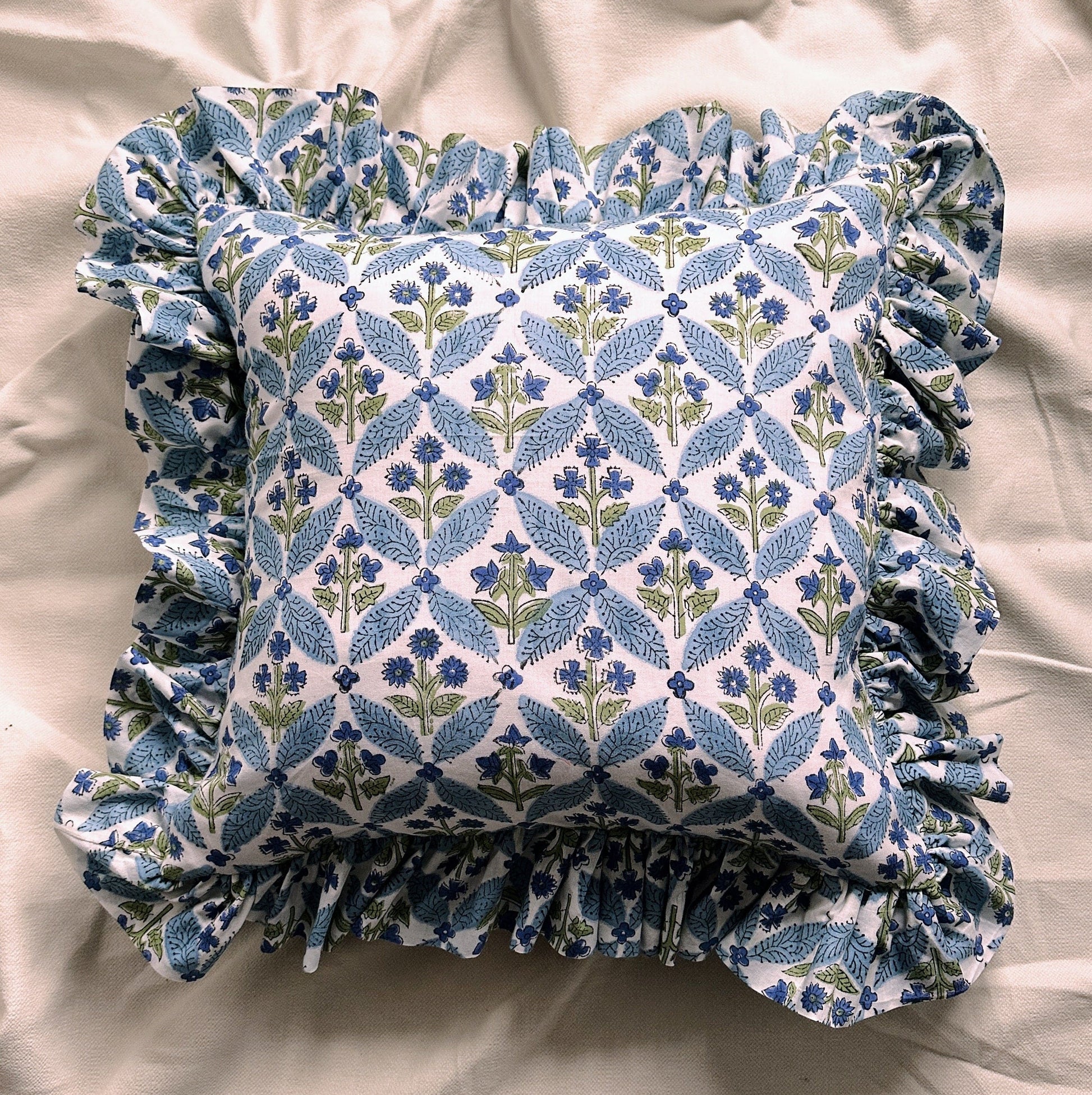 Cushions Cushion - Blue Wildflowers Trellis New 24449