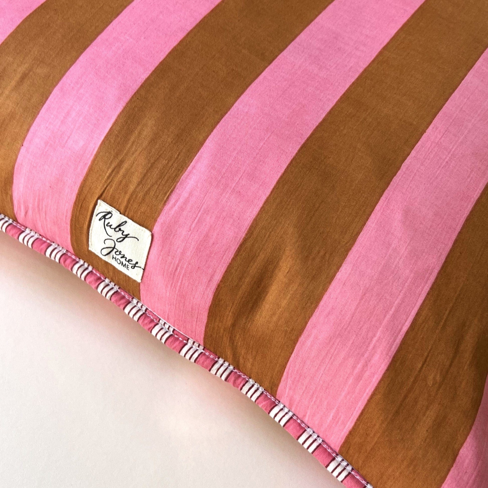 Cushions Cushion - Caramel & Pink Wide Stripe/ Pink stripe Piping 25698