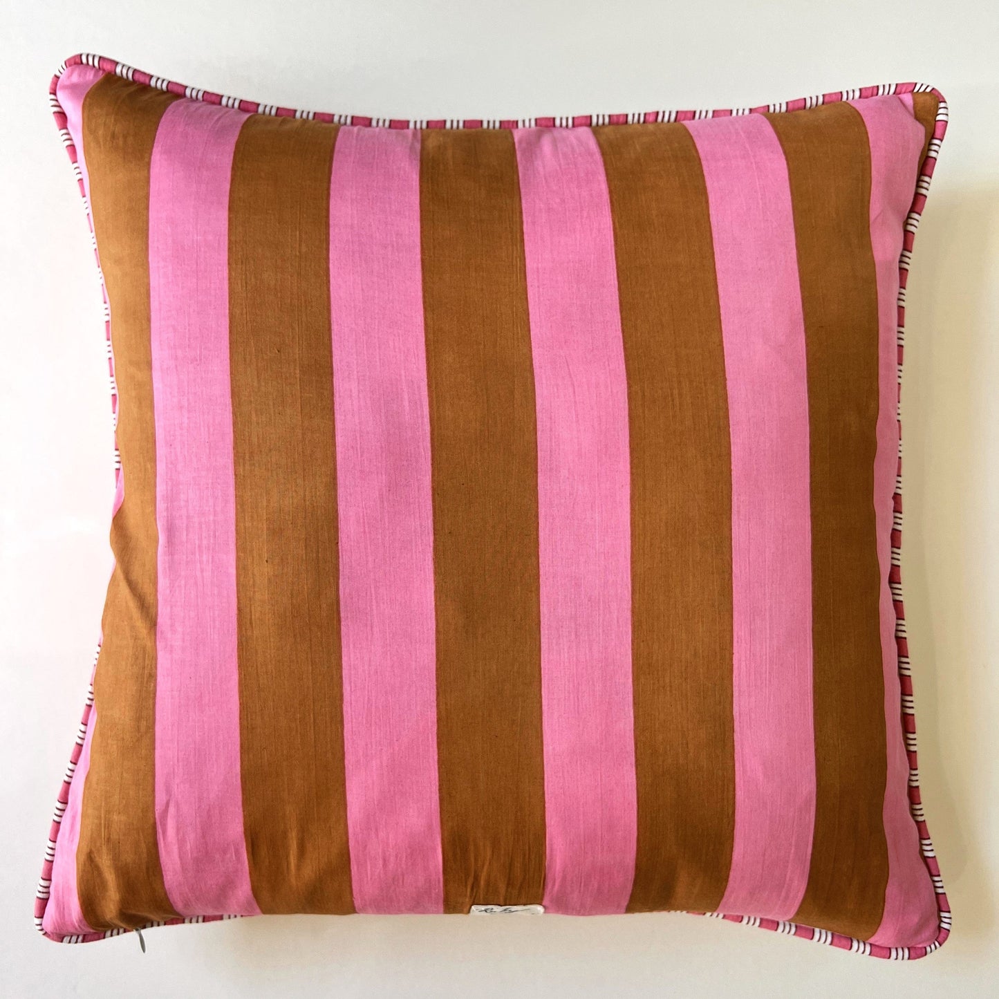 Cushions Cushion - Caramel & Pink Wide Stripe/ Pink stripe Piping 25698