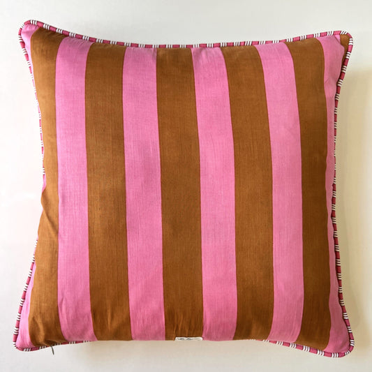 Cushions Cushion - Caramel & Pink Wide Stripe/ Pink stripe Piping 25698