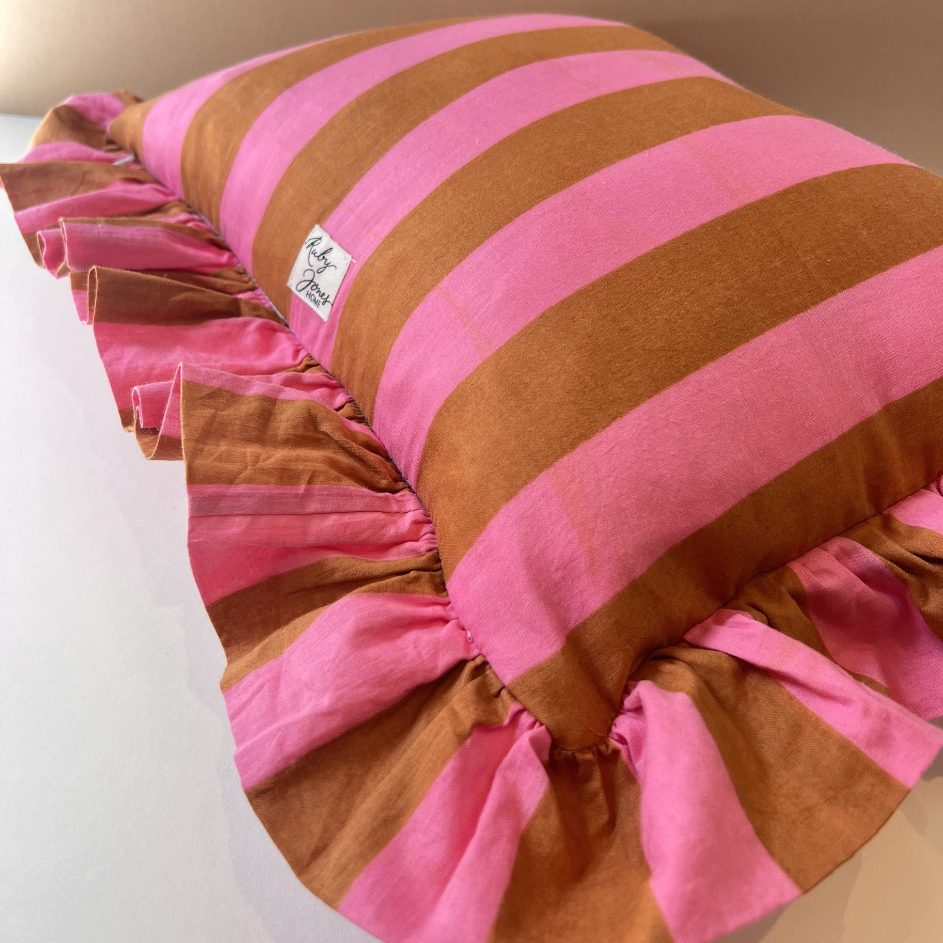 Cushions Cushion - Caramel & Pink Wide Stripe with Matching Ruffle 26667