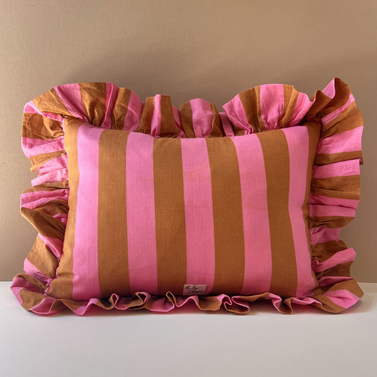 Cushions Cushion - Caramel & Pink Wide Stripe with Matching Ruffle 26667