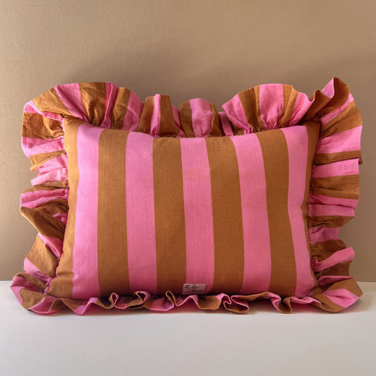 Cushions Cushion - Caramel & Pink Wide Stripe with Matching Ruffle 26667
