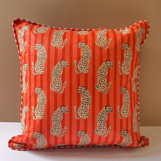 Cushions Cushion - Cheetahs on Orange & Apricot Stripe Matching Piping 27758
