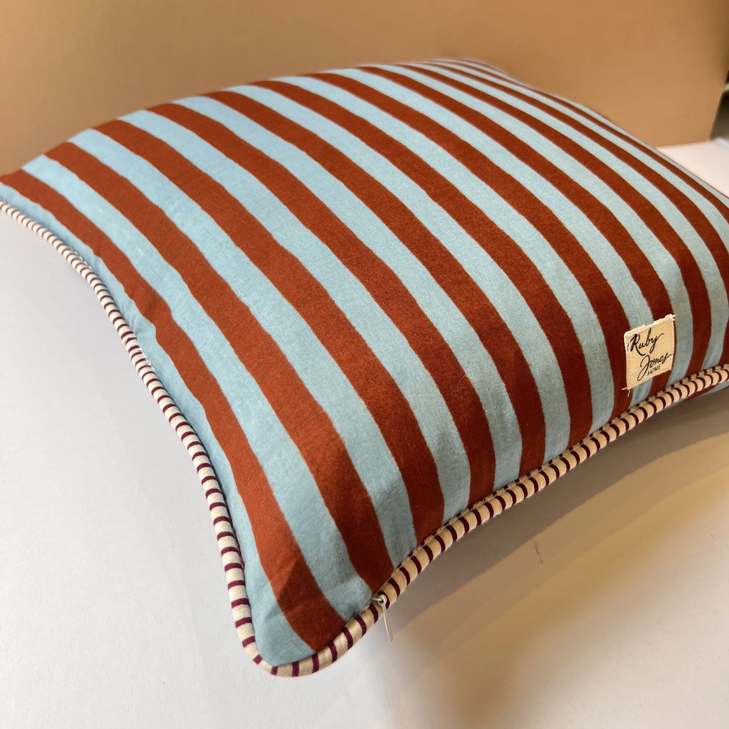 Cushions Cushion - Cocoa & Sky Stripes with Matching Piping 27727