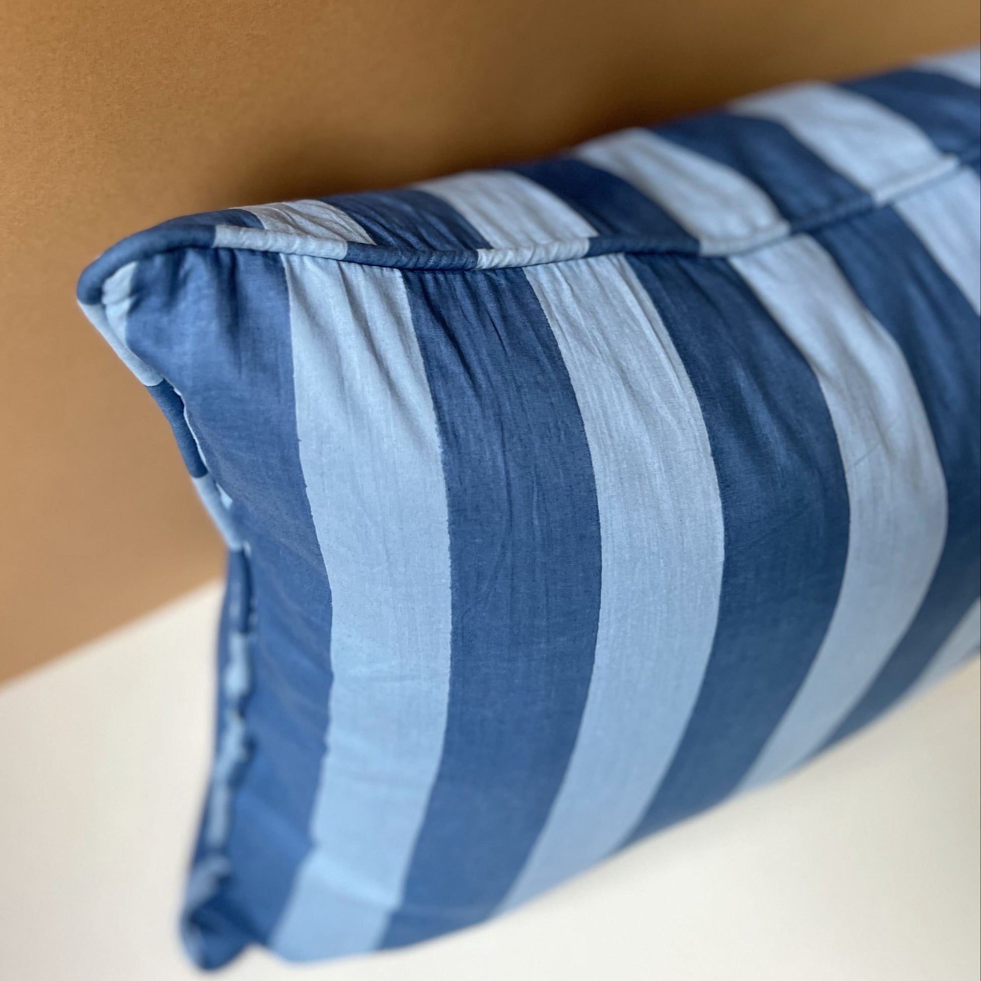 Cushions Cushion - Denim & Sky Blue Wide Stripe with Ruffle or Piping