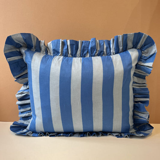 Cushions Cushion - Denim & Sky Blue Wide Stripe with Ruffle or Piping